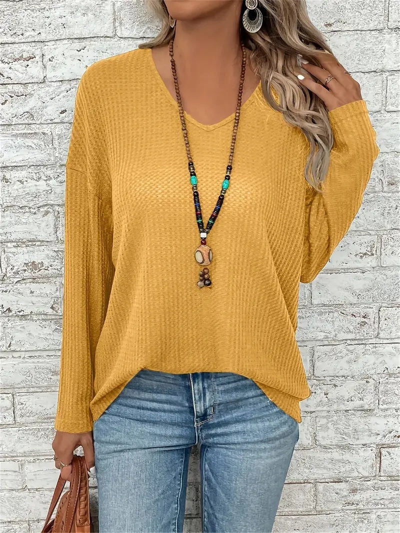 Casual V-Neck Long Sleeve Top