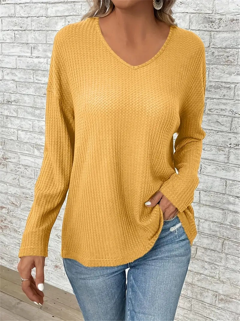 Casual V-Neck Long Sleeve Top