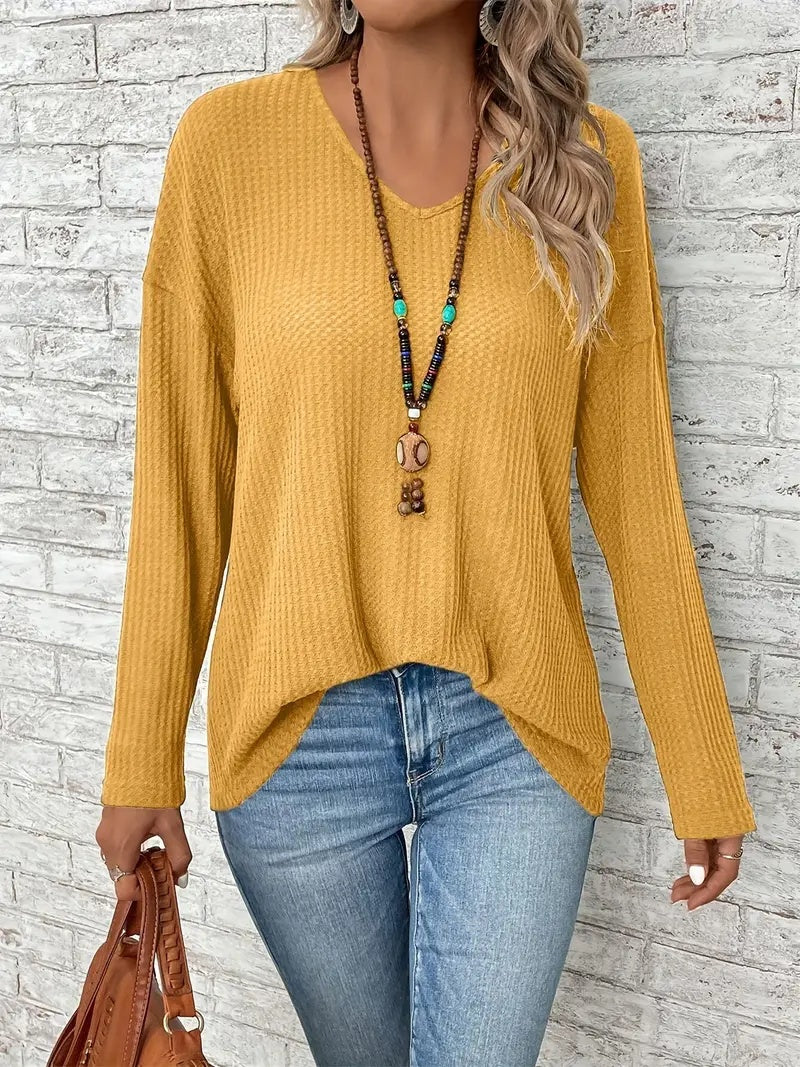 Casual V-Neck Long Sleeve Top