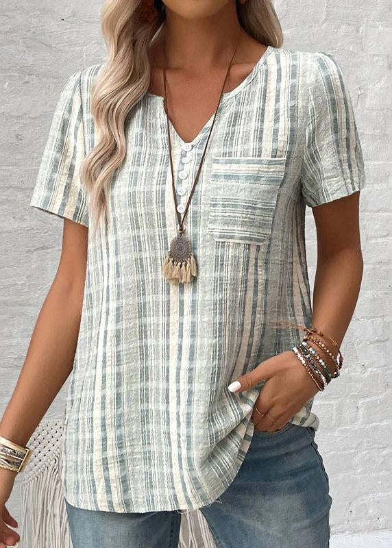 Casual Striped V-Neck Blouse