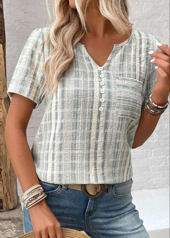 Casual Striped V-Neck Blouse