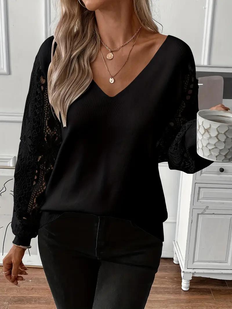 Lace-Sleeve Knit Sweater