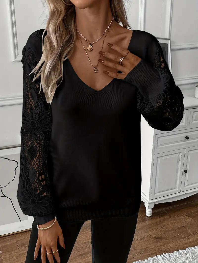 Lace-Sleeve Knit Sweater