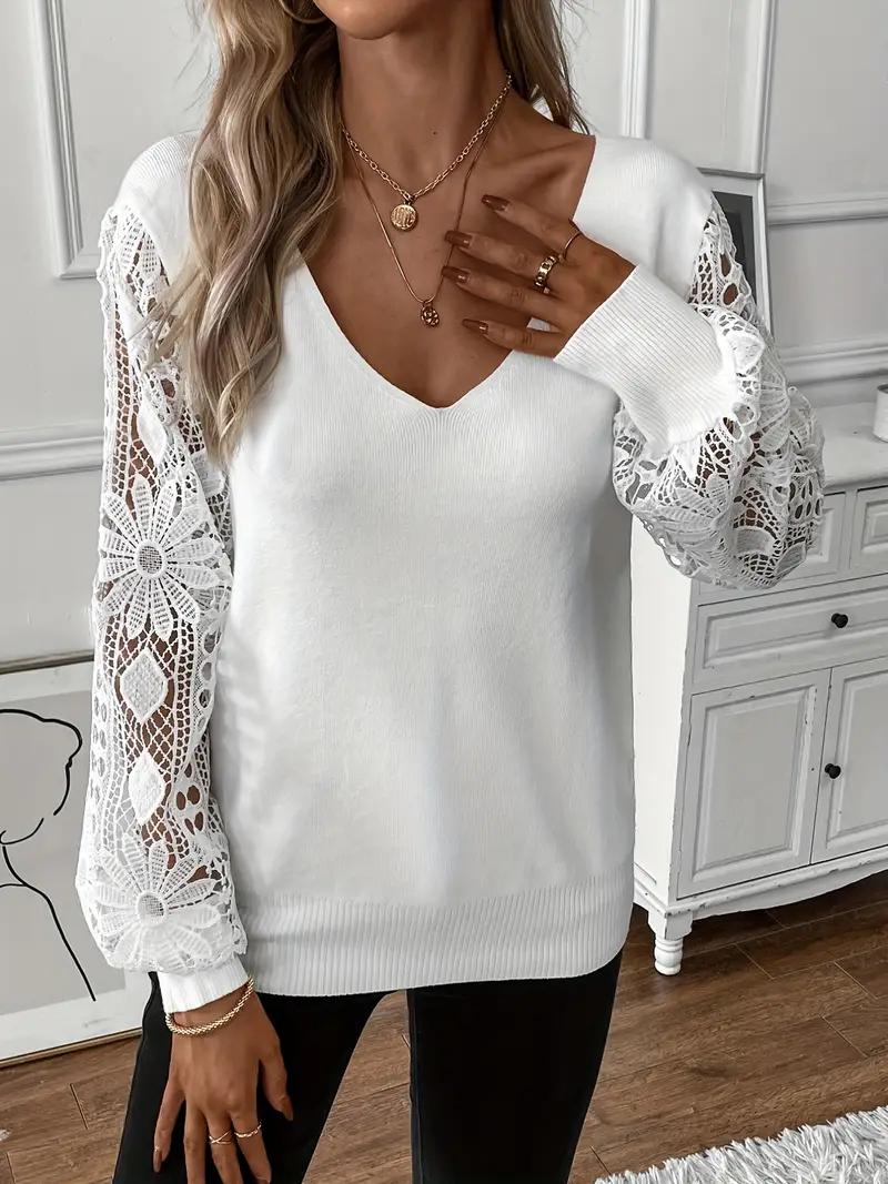 Lace-Sleeve Knit Sweater