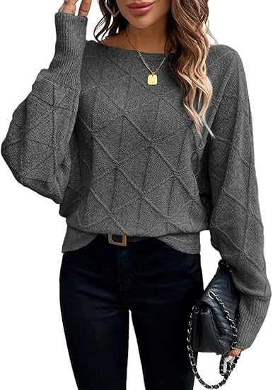 Diamond-Pattern Boat Neck Sweater