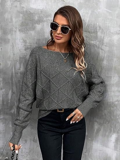 Diamond-Pattern Boat Neck Sweater