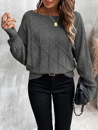 Diamond-Pattern Boat Neck Sweater