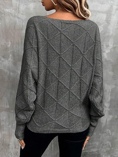 Diamond-Pattern Boat Neck Sweater