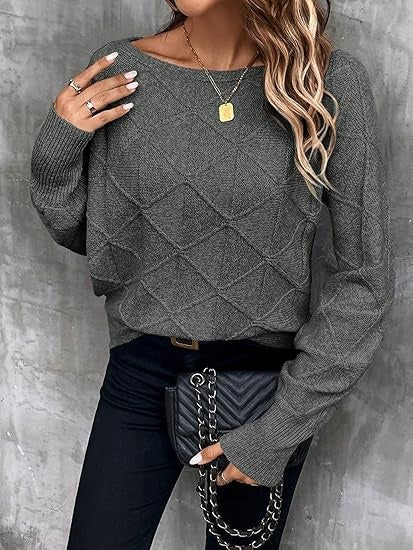 Diamond-Pattern Boat Neck Sweater