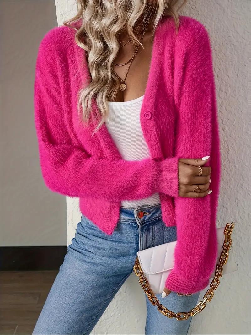 Chic V-Neck Fuzzy Cardigan