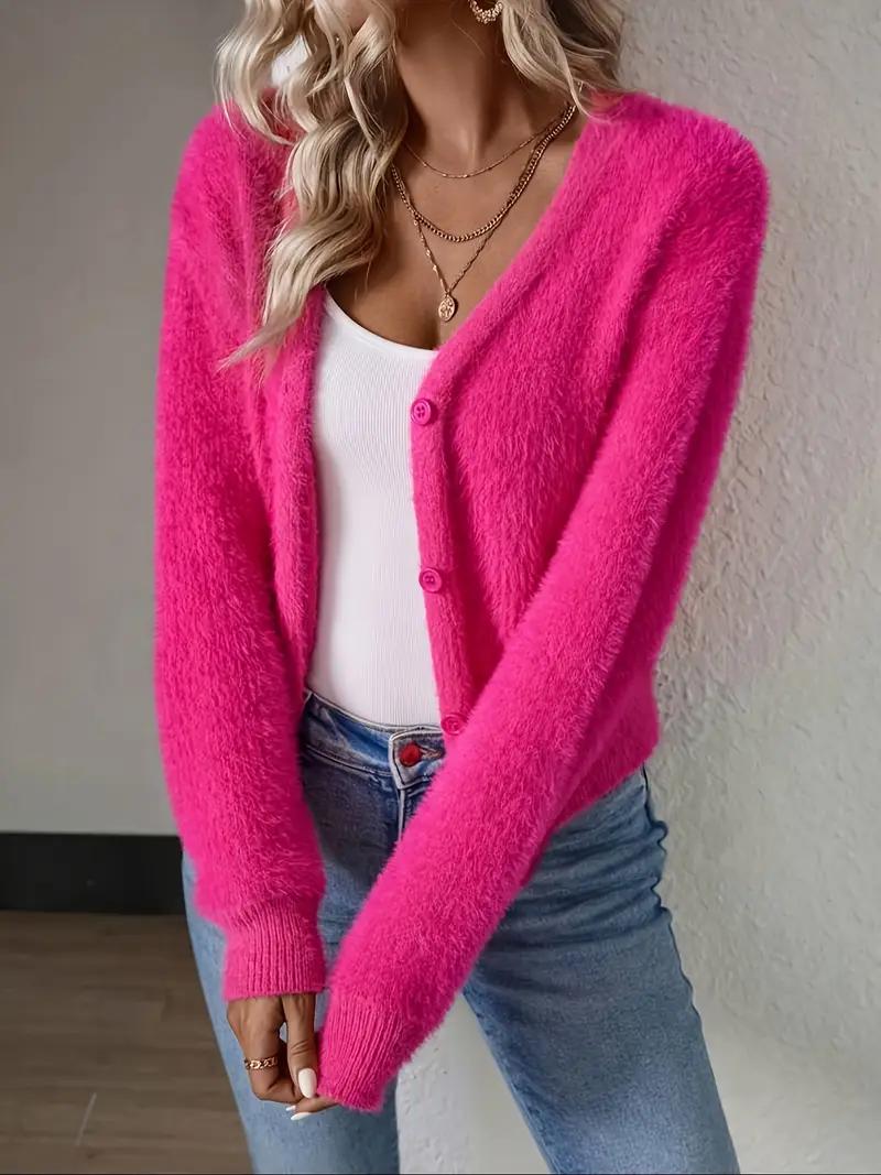 Chic V-Neck Fuzzy Cardigan