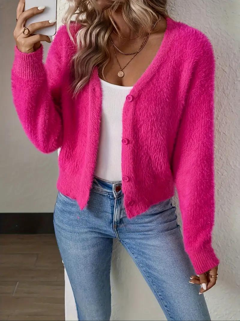 Chic V-Neck Fuzzy Cardigan