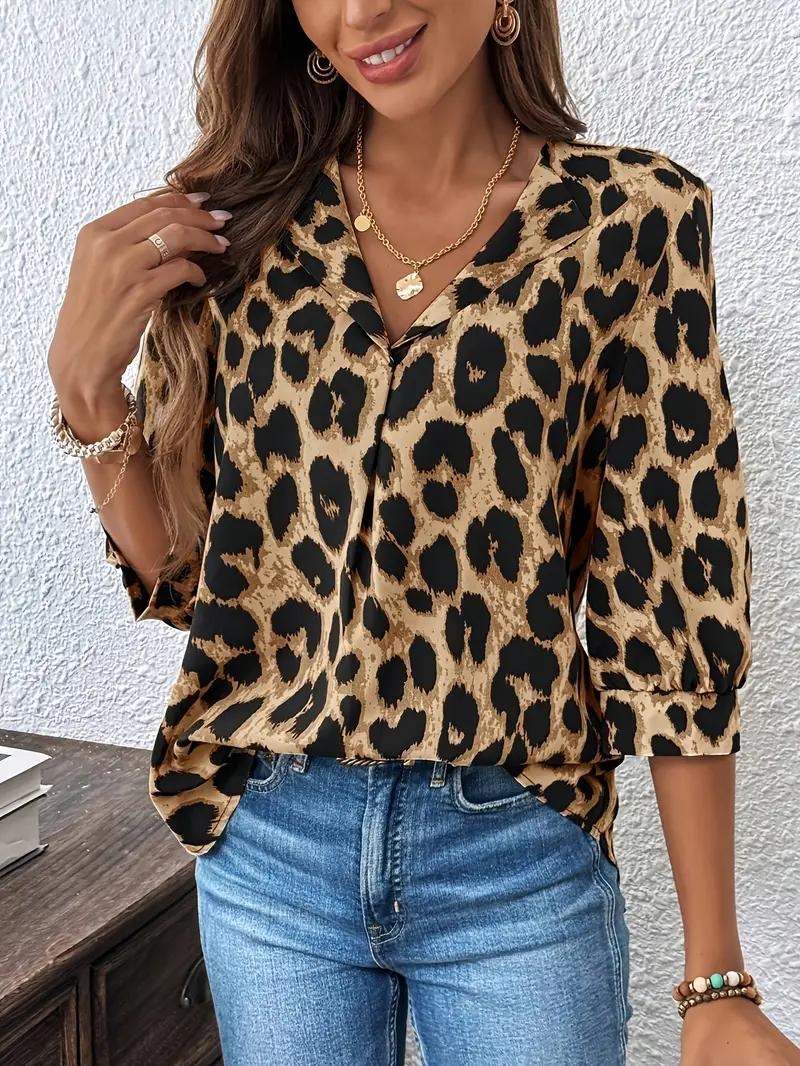 Chic Leopard Print V-Neck Blouse