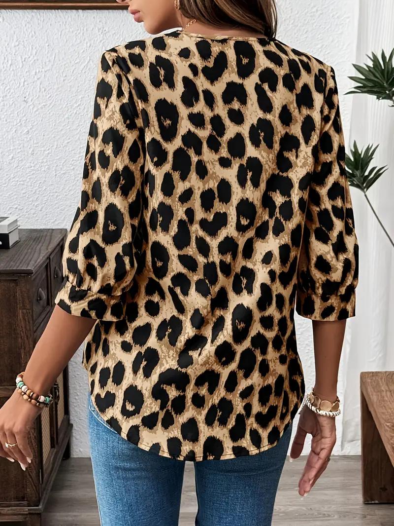 Chic Leopard Print V-Neck Blouse