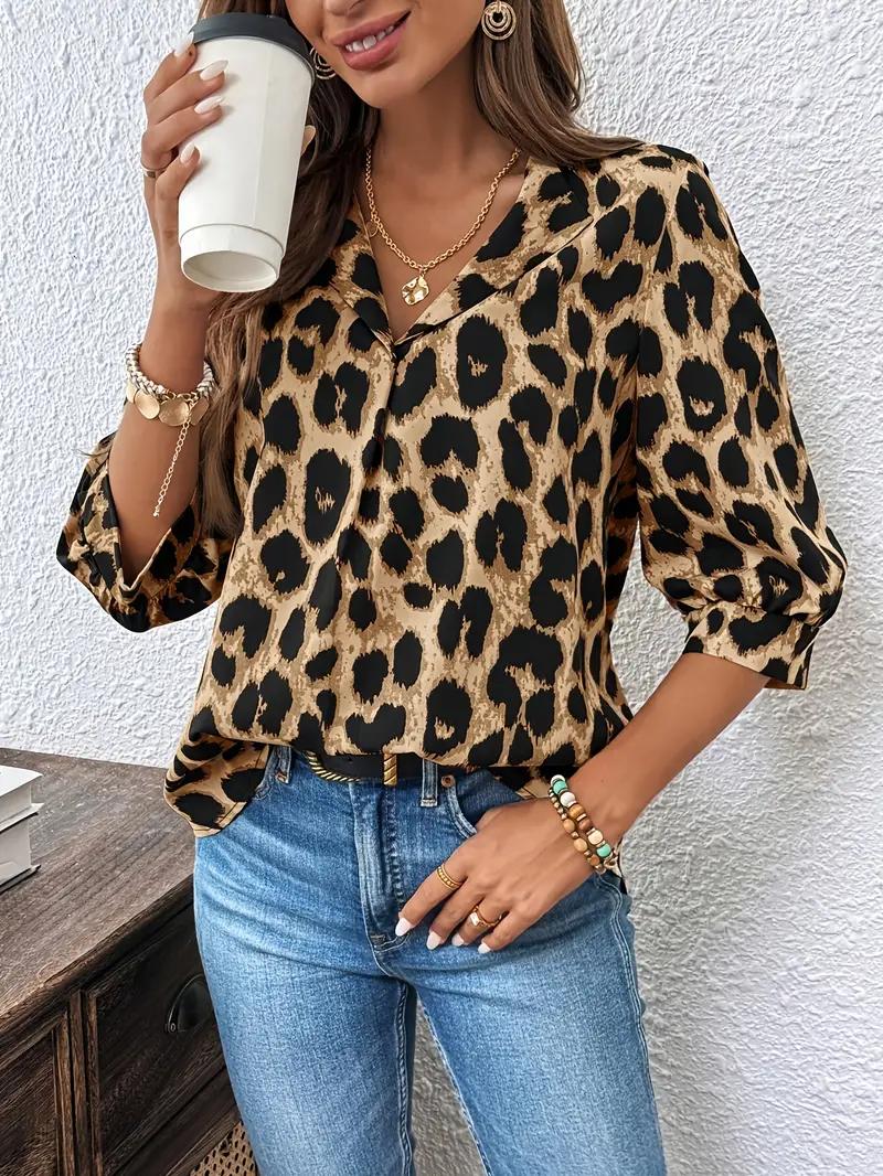 Chic Leopard Print V-Neck Blouse