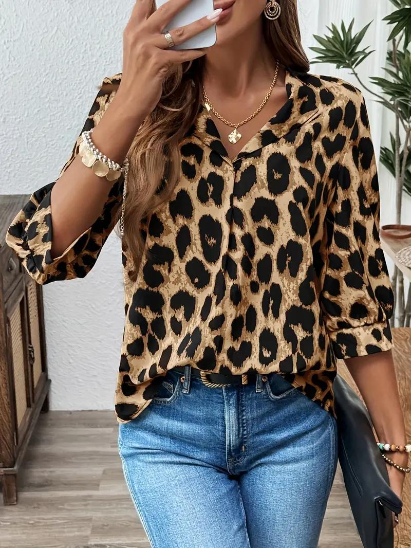 Chic Leopard Print V-Neck Blouse