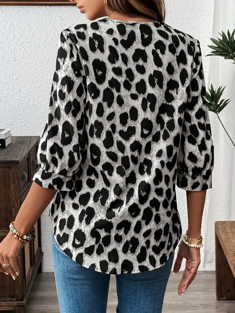 Chic Leopard Print V-Neck Blouse