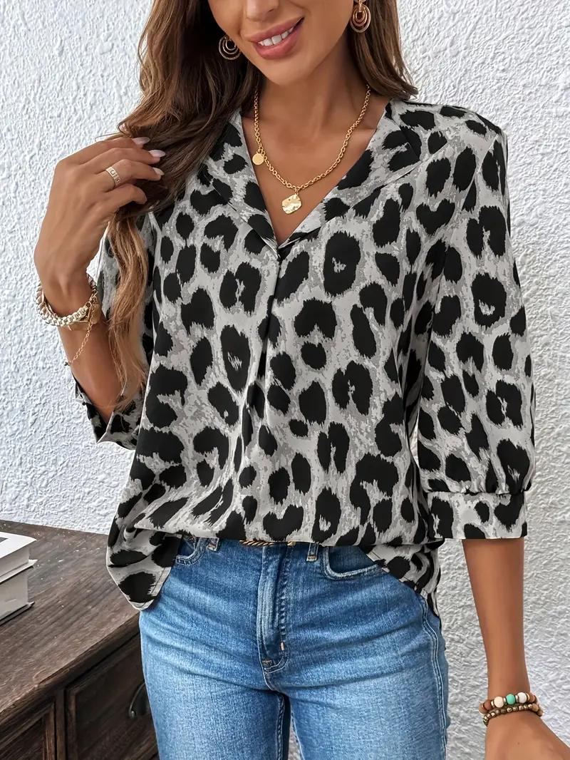 Chic Leopard Print V-Neck Blouse