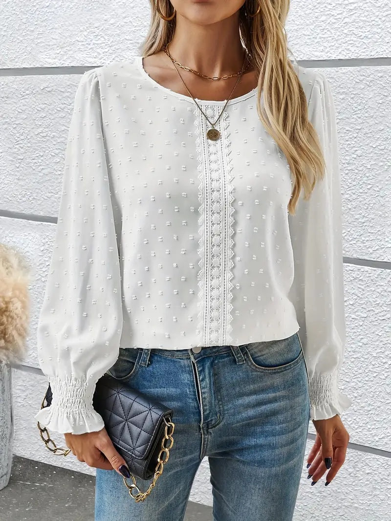 Elegant Swiss Dot Lace Blouse