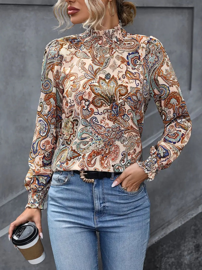 Elegant High-Neck Paisley Blouse