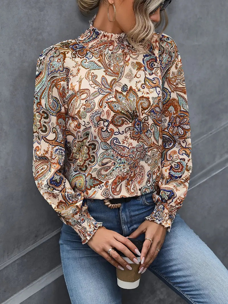 Elegant High-Neck Paisley Blouse