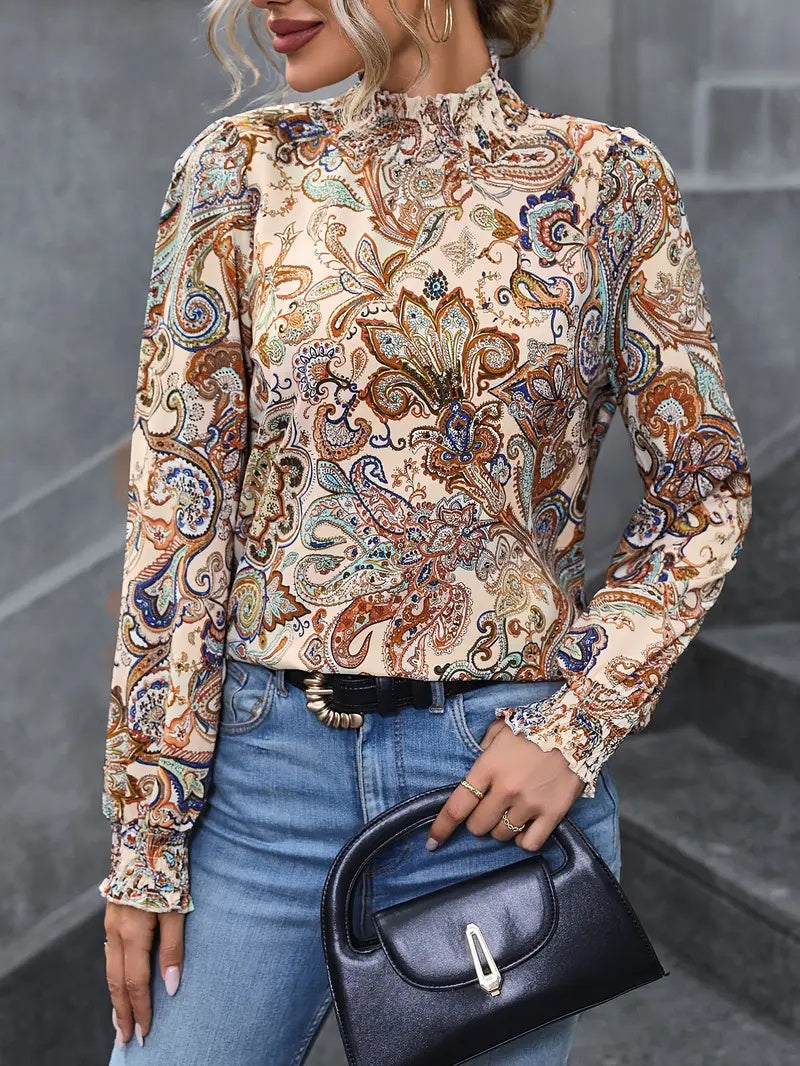 Elegant High-Neck Paisley Blouse