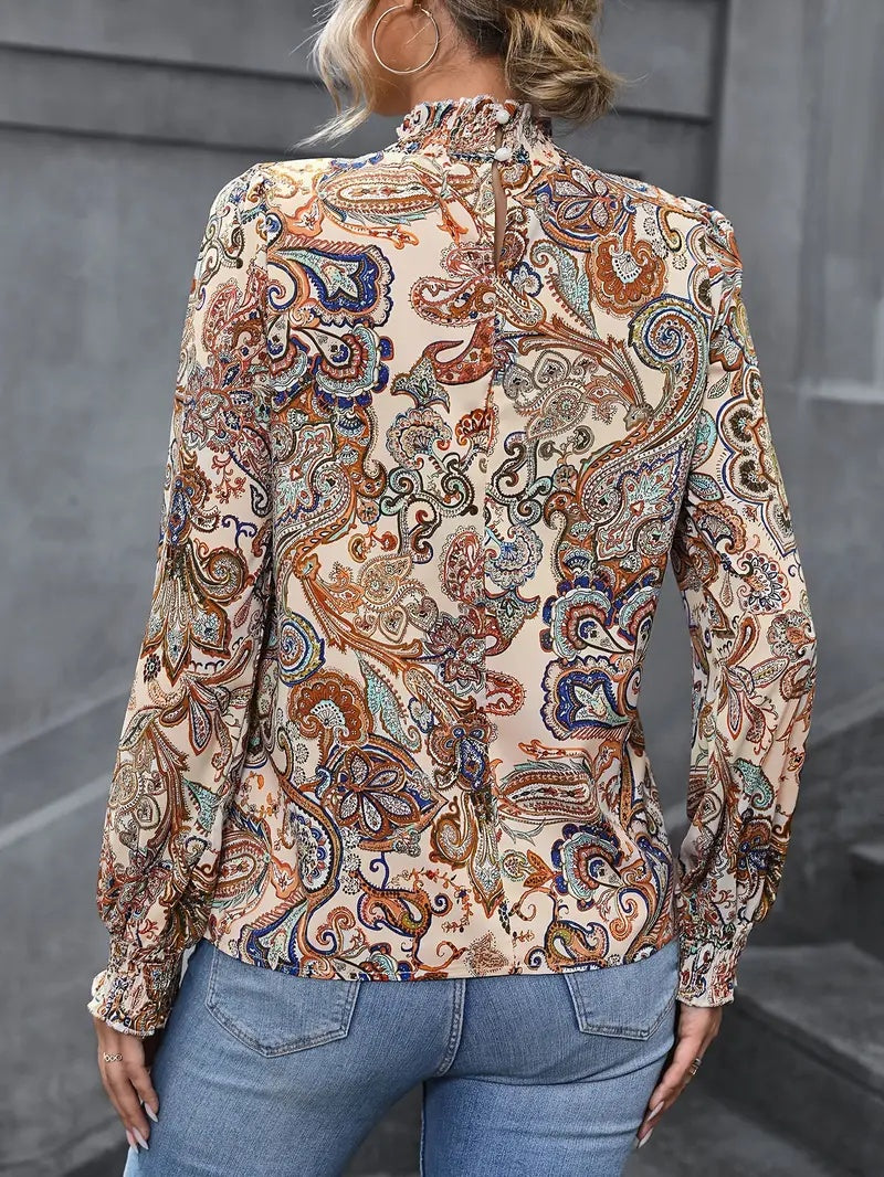 Elegant High-Neck Paisley Blouse