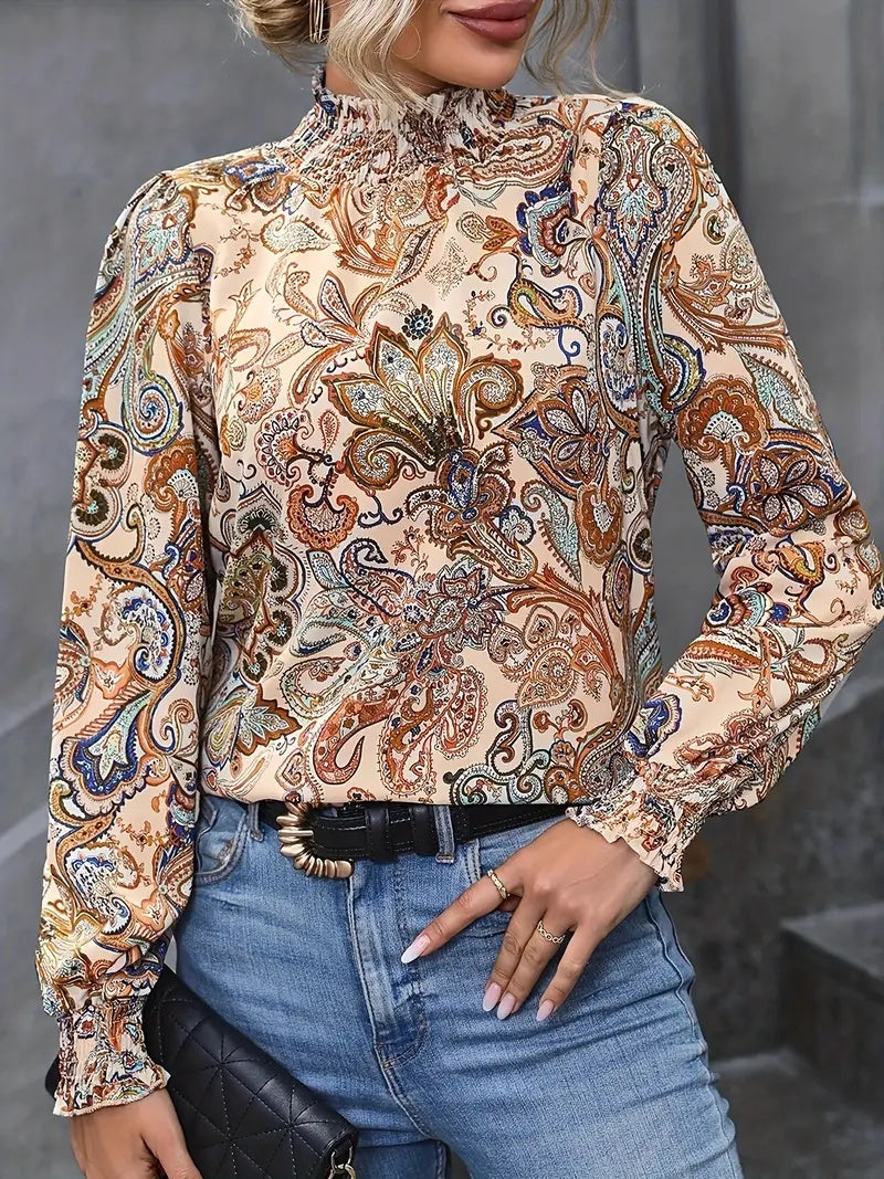 Elegant High-Neck Paisley Blouse