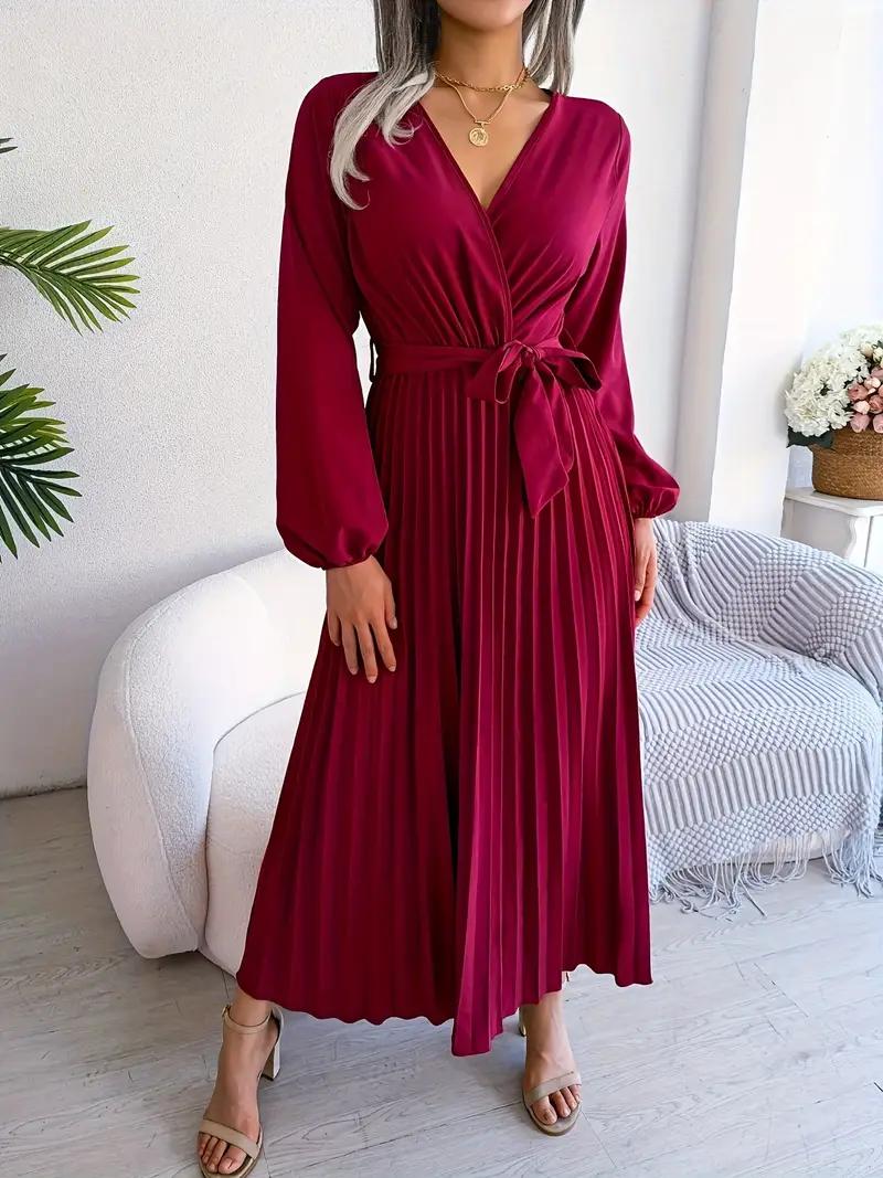 Elegant Pleated V-Neck Dress