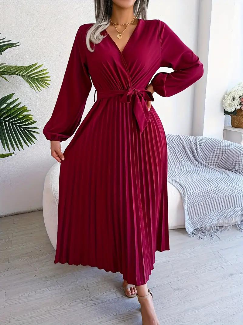 Elegant Pleated V-Neck Dress