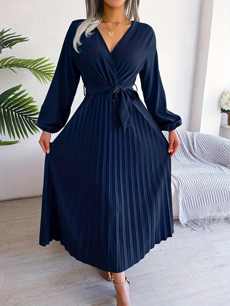 Elegant Pleated V-Neck Dress