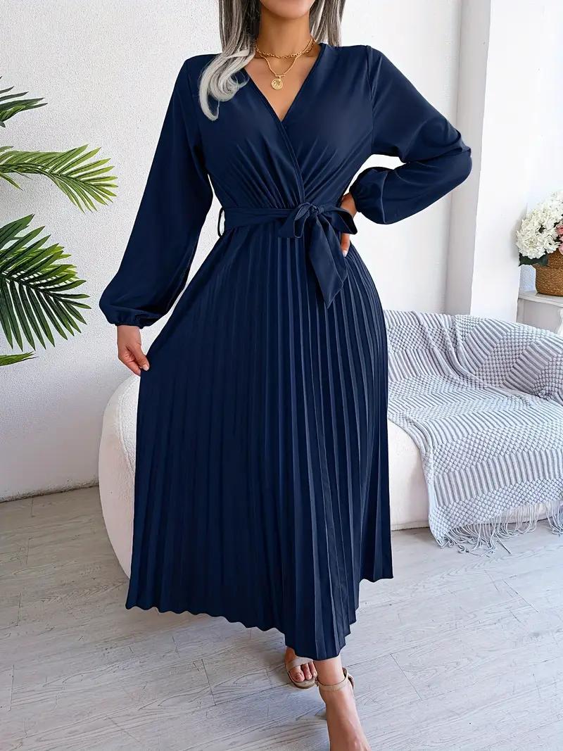 Elegant Pleated V-Neck Dress