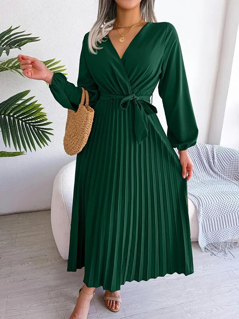 Elegant Pleated V-Neck Dress