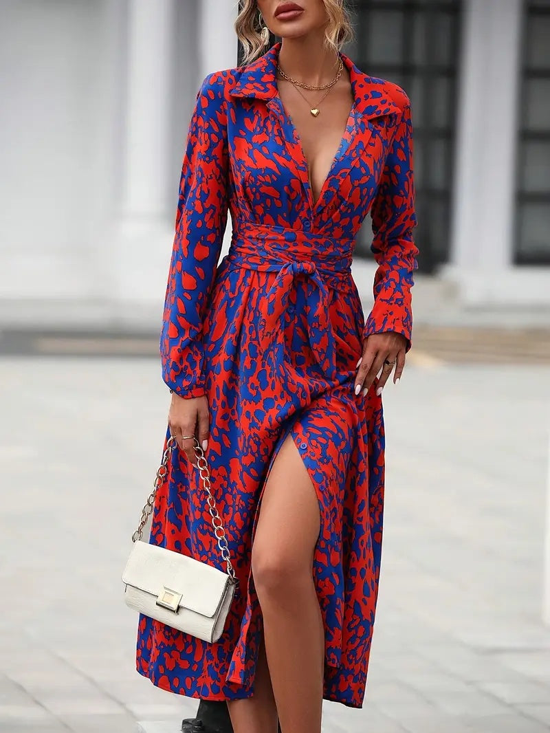 Elegant Geometric Print Shirt Dress