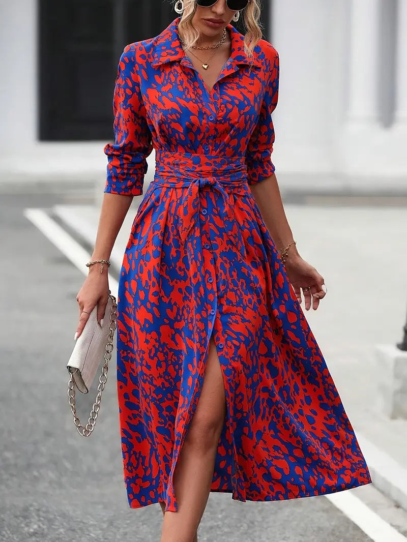 Elegant Geometric Print Shirt Dress