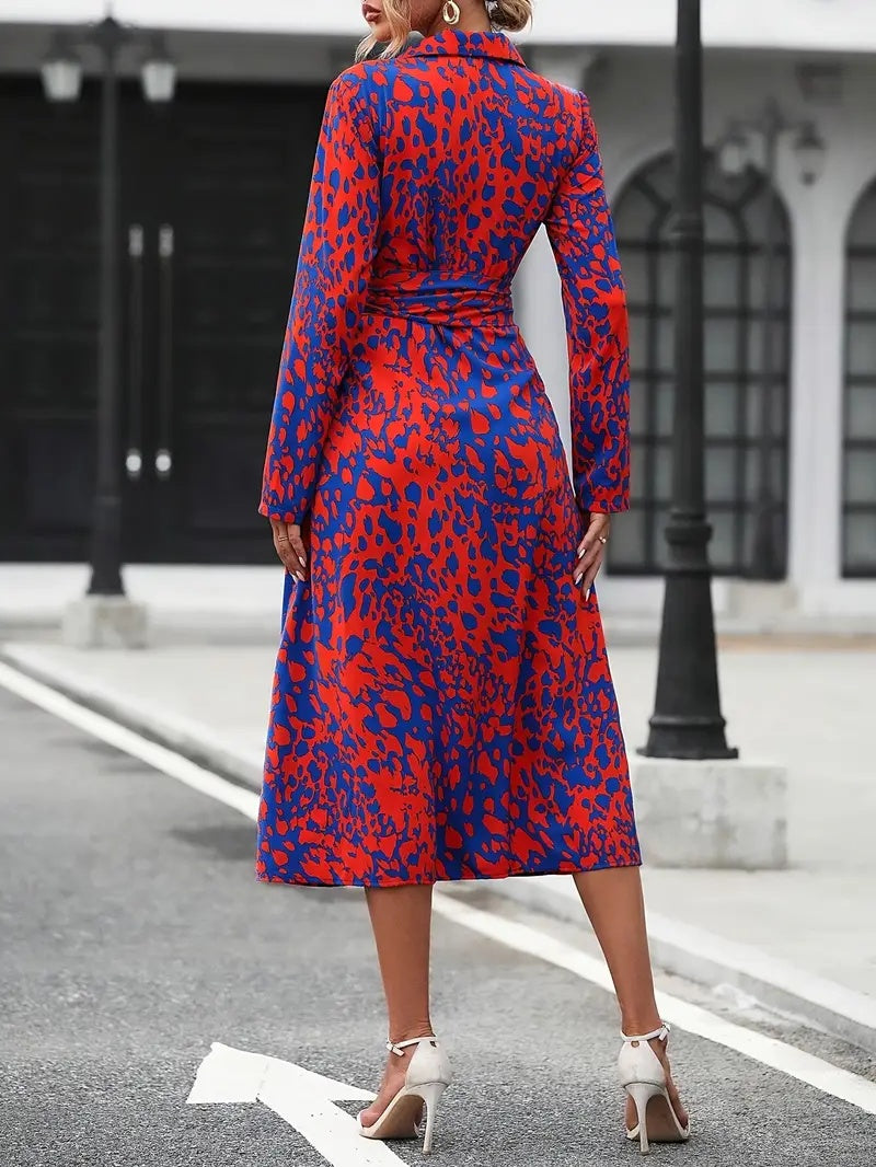 Elegant Geometric Print Shirt Dress