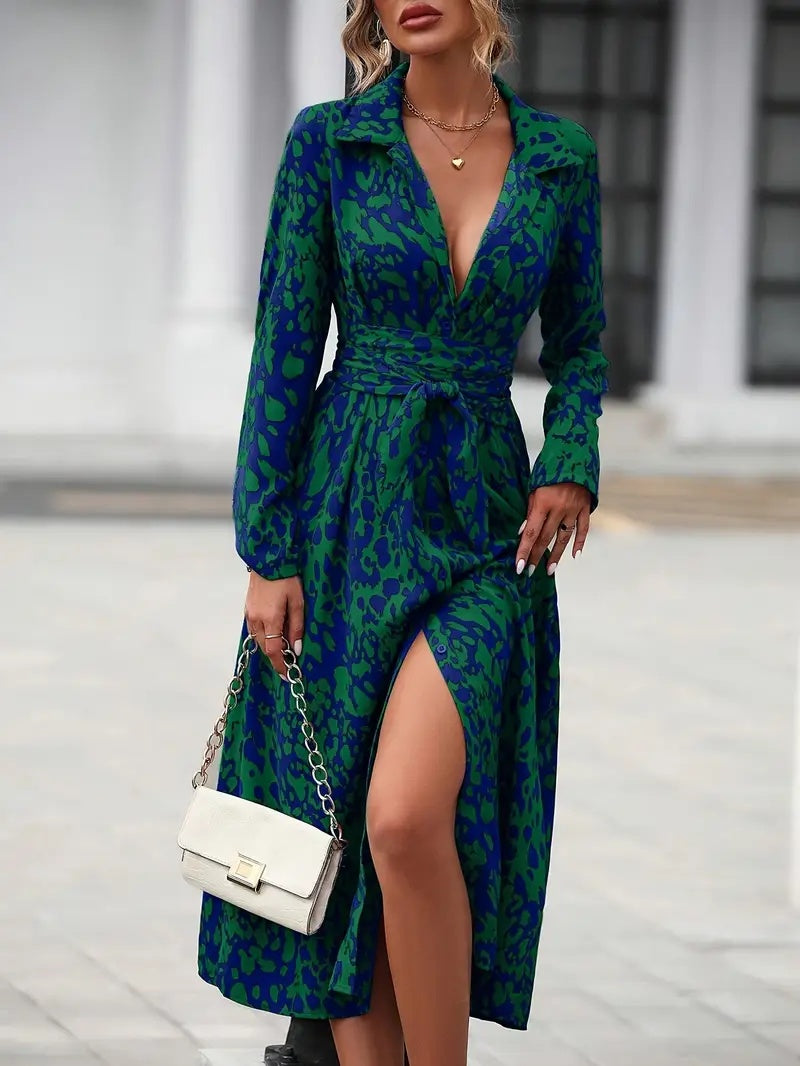 Elegant Geometric Print Shirt Dress