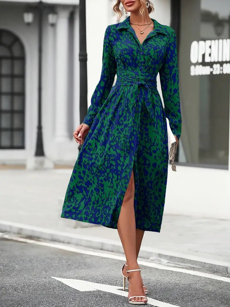 Elegant Geometric Print Shirt Dress