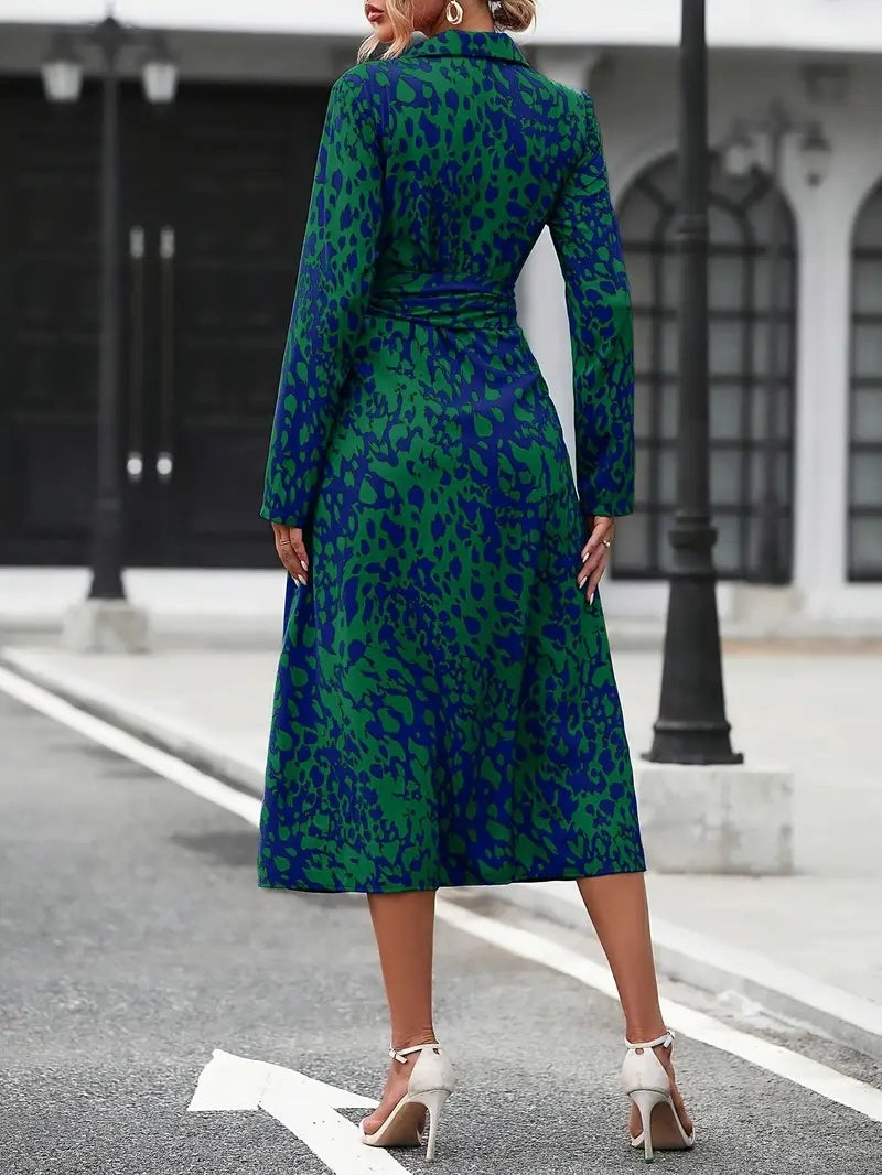 Elegant Geometric Print Shirt Dress