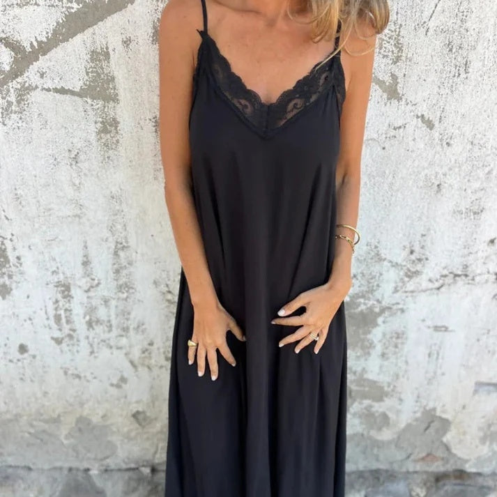 Lace Trim V-Neck Maxi Dress