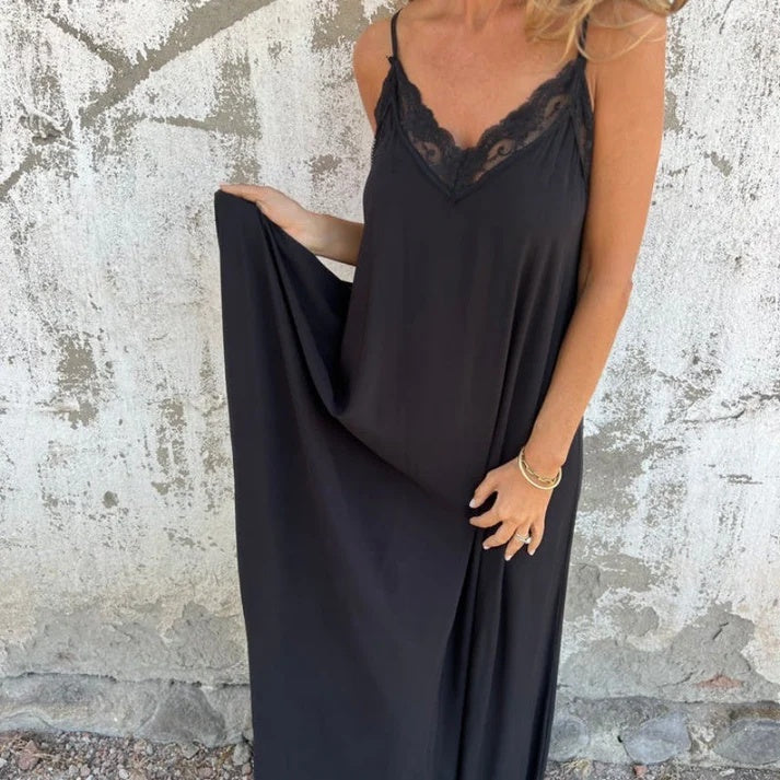 Lace Trim V-Neck Maxi Dress