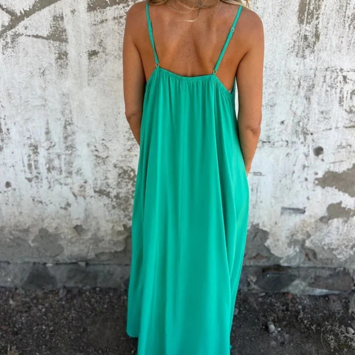 Lace Trim V-Neck Maxi Dress