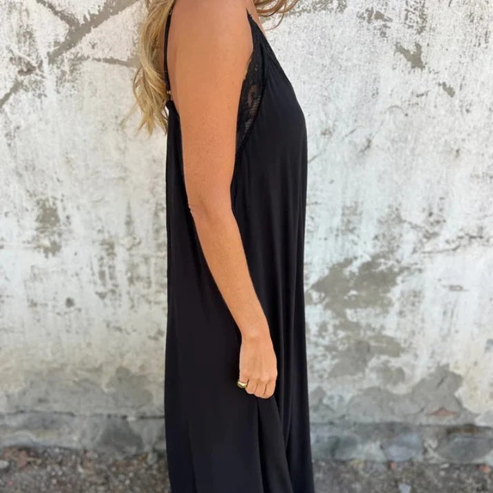 Lace Trim V-Neck Maxi Dress