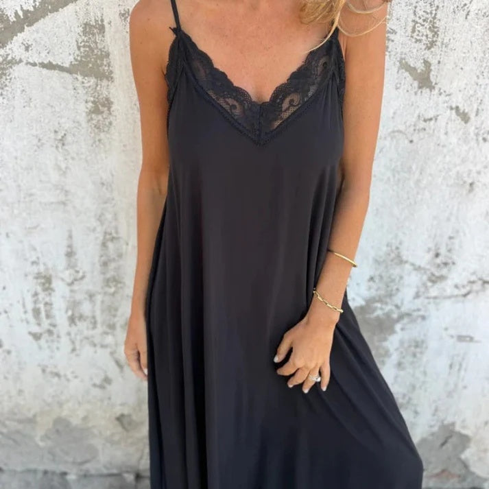 Lace Trim V-Neck Maxi Dress