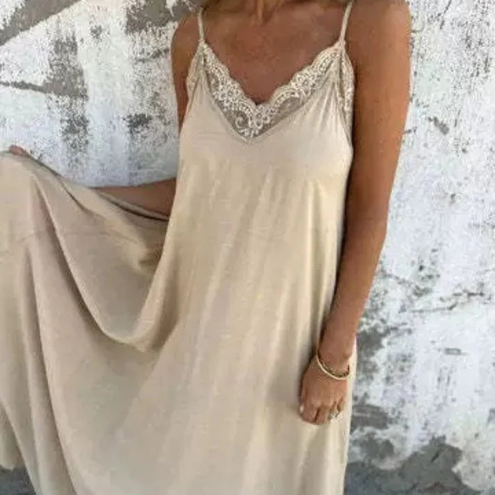 Lace Trim V-Neck Maxi Dress