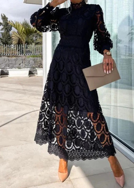 French Lace Bubble Sleeve Dress