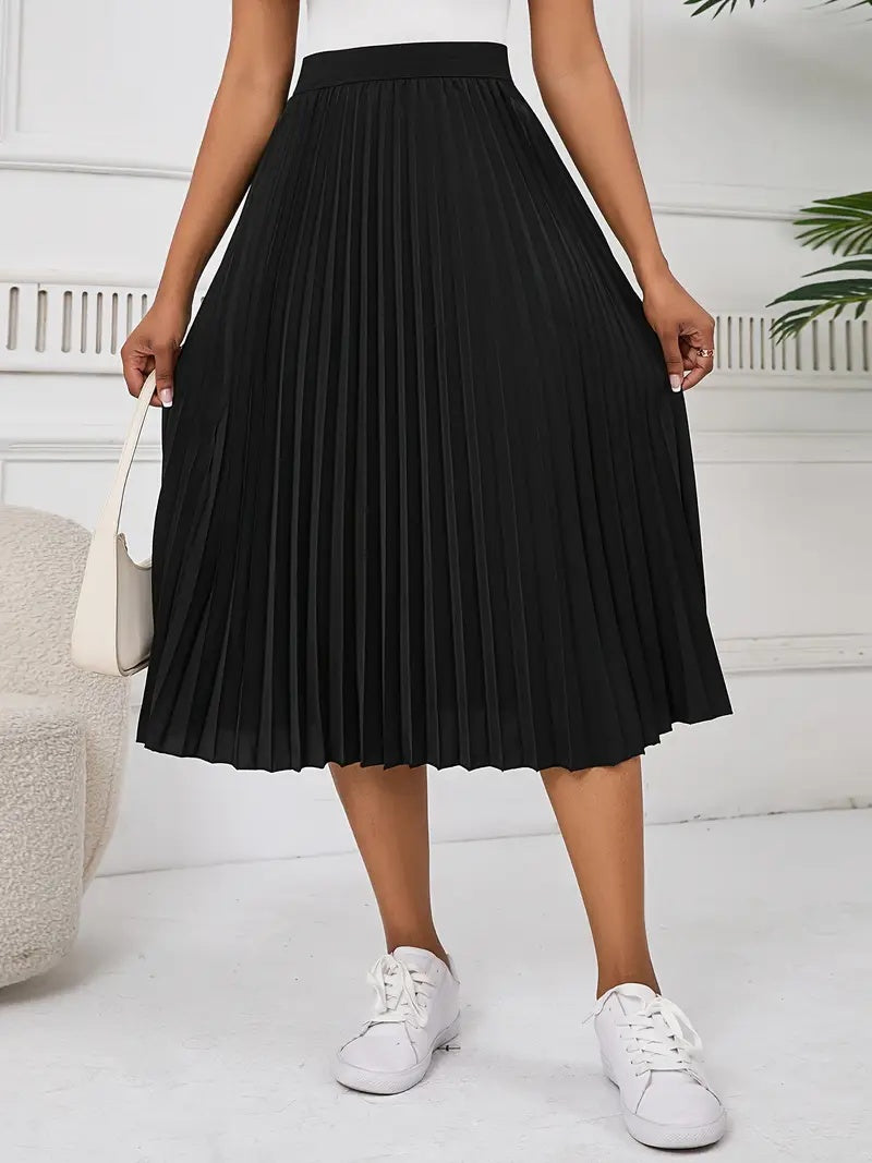 Pleated High-Waist Midi Skirt