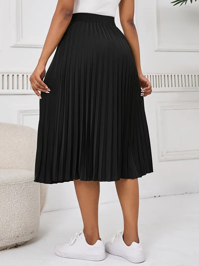 Pleated High-Waist Midi Skirt