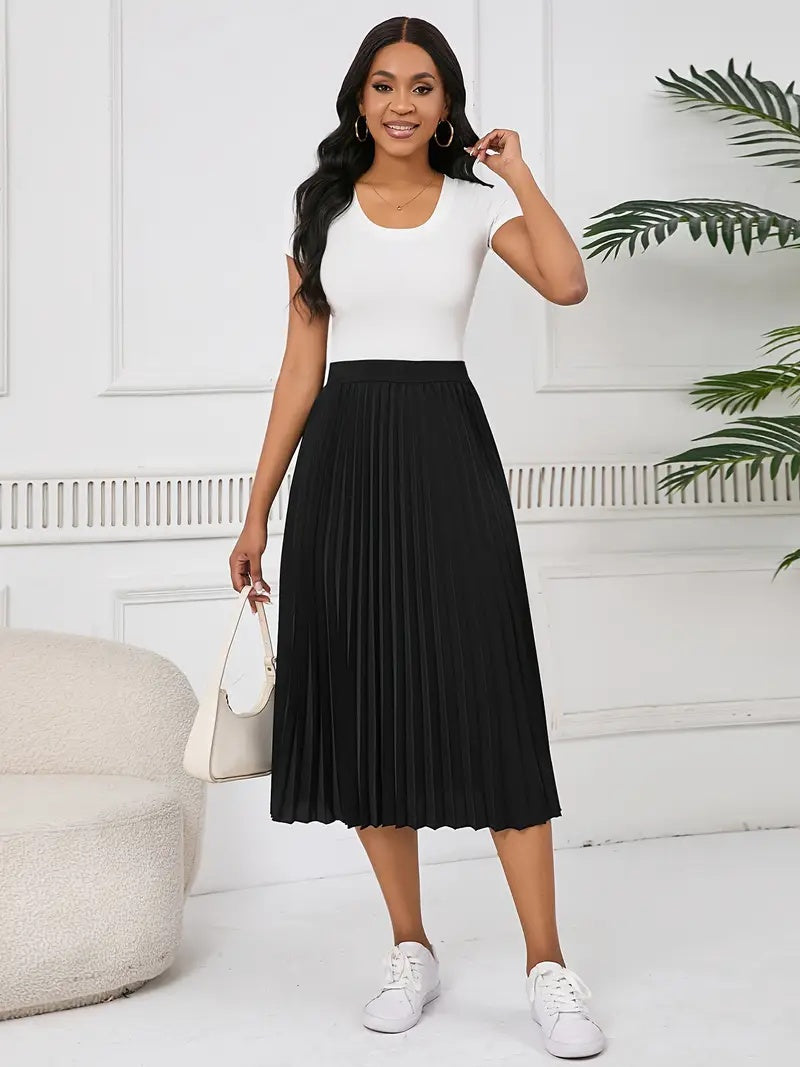 Pleated High-Waist Midi Skirt