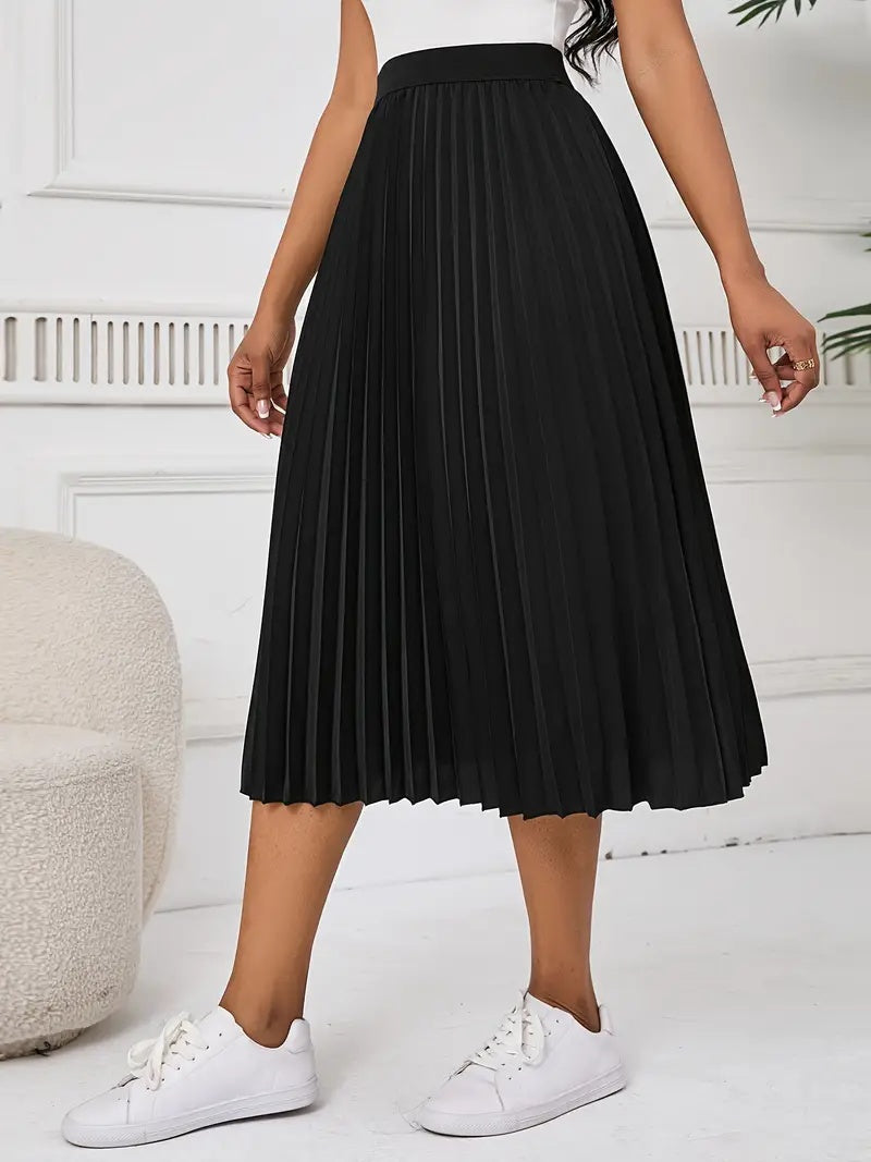 Pleated High-Waist Midi Skirt